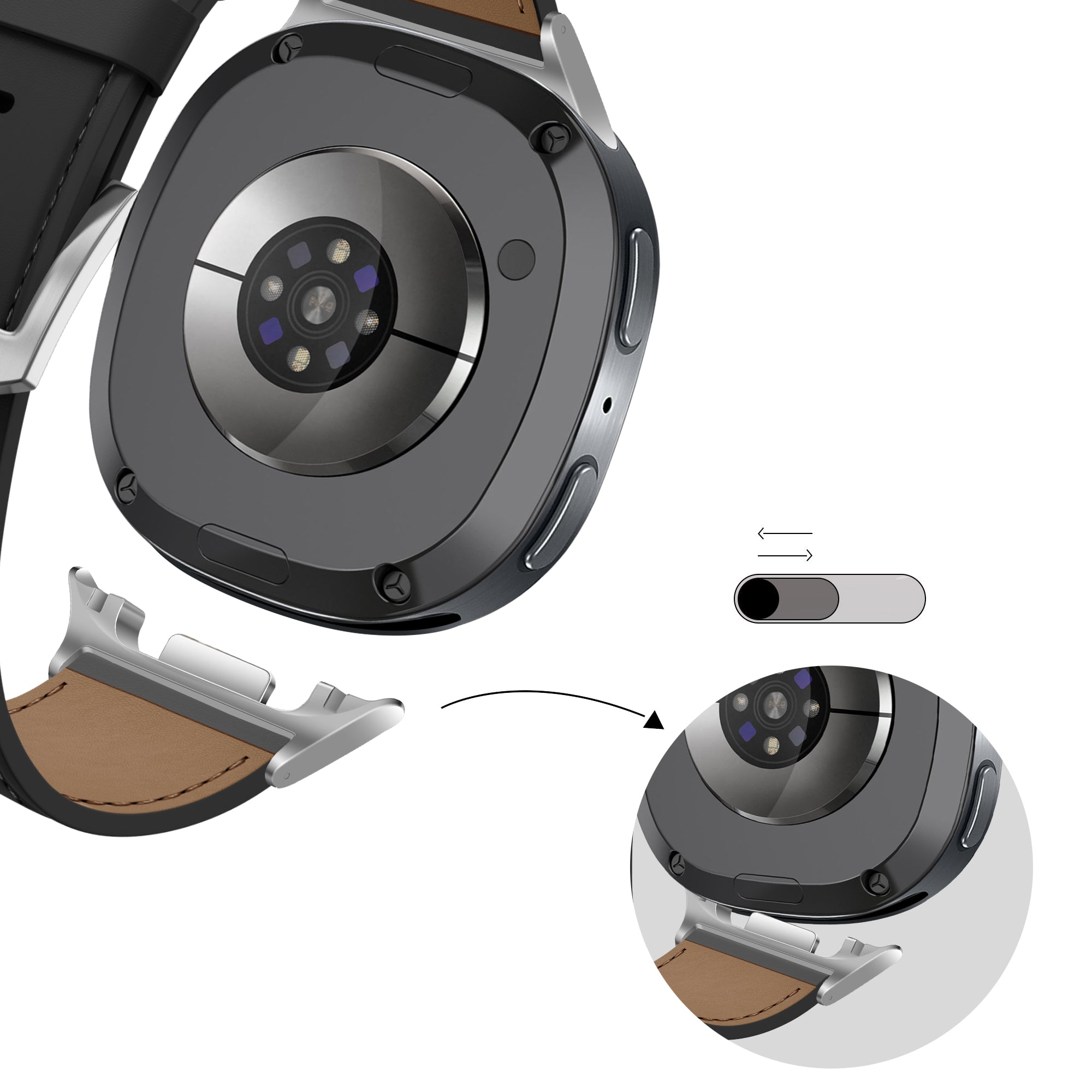 Bandz Samsung Galaxy Watch 8 Classic Leather Strap 'Classic' (Black)