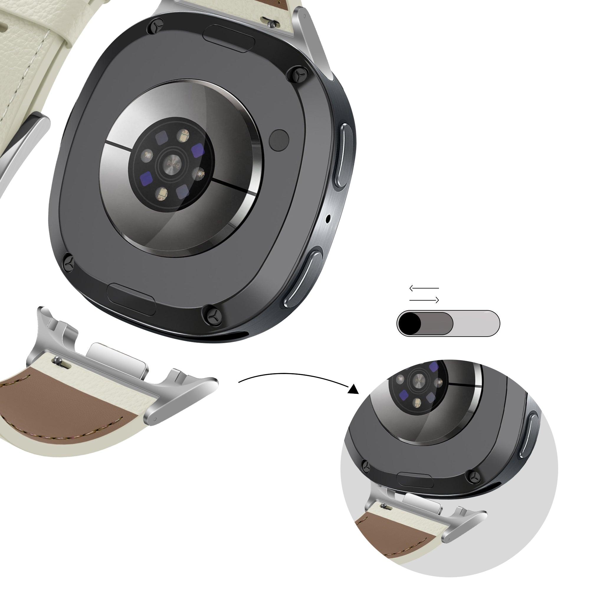 Bandz Samsung Galaxy Watch 8 - 44mm Leather Strap 'Deluxe' (Light Beige)