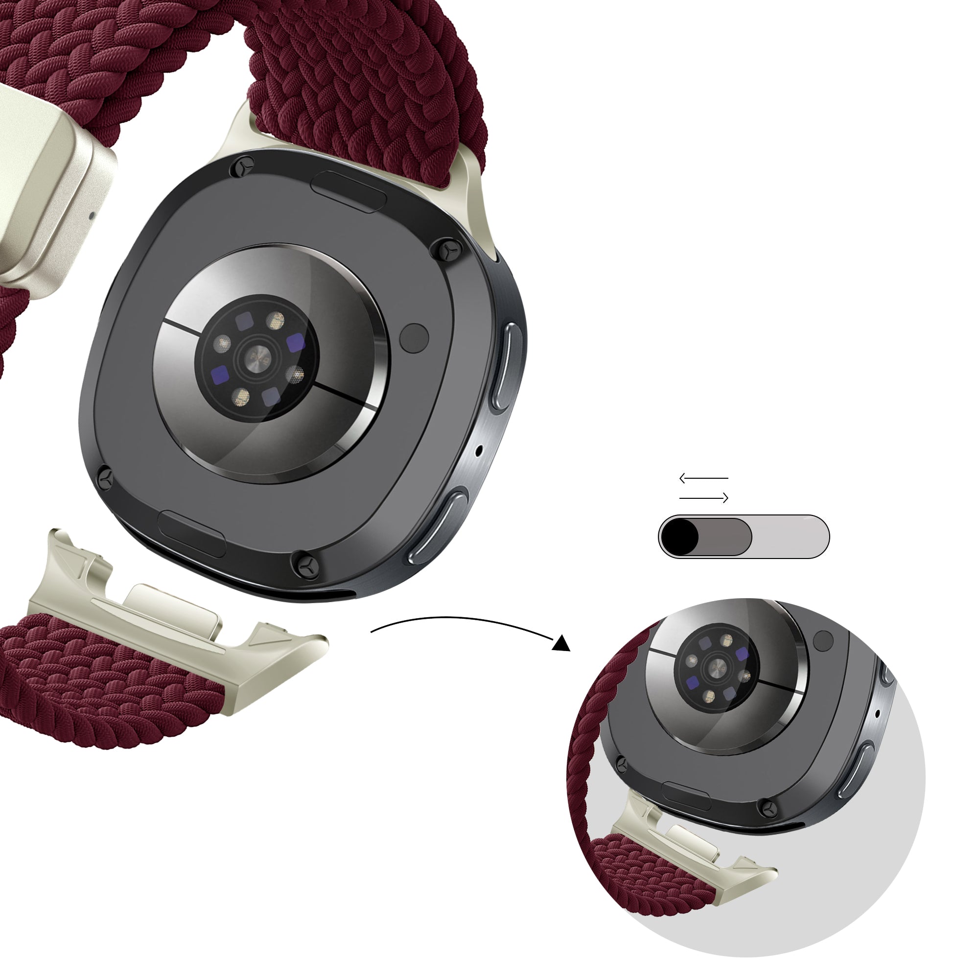 Bandz Samsung Galaxy Watch 8 - 44mm Magnetic Braided Strap (Wine Red)