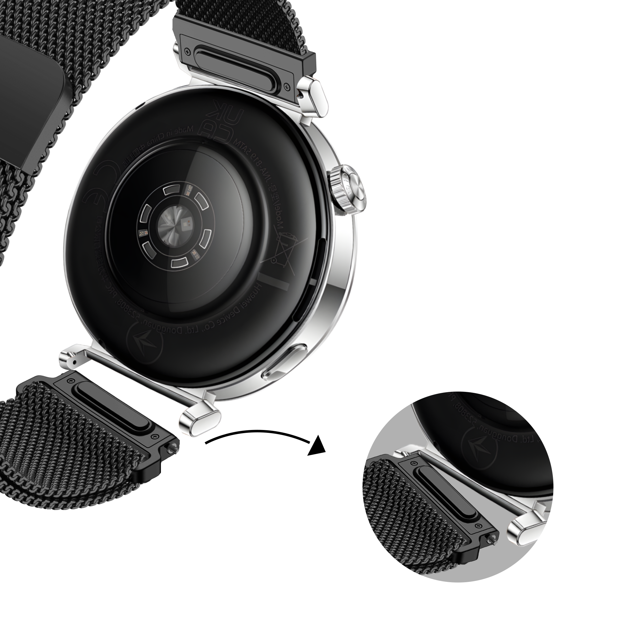 Bandz Huawei Watch GT 5 Pro - 42mm Milanese Strap 'Easy fit' (Black)