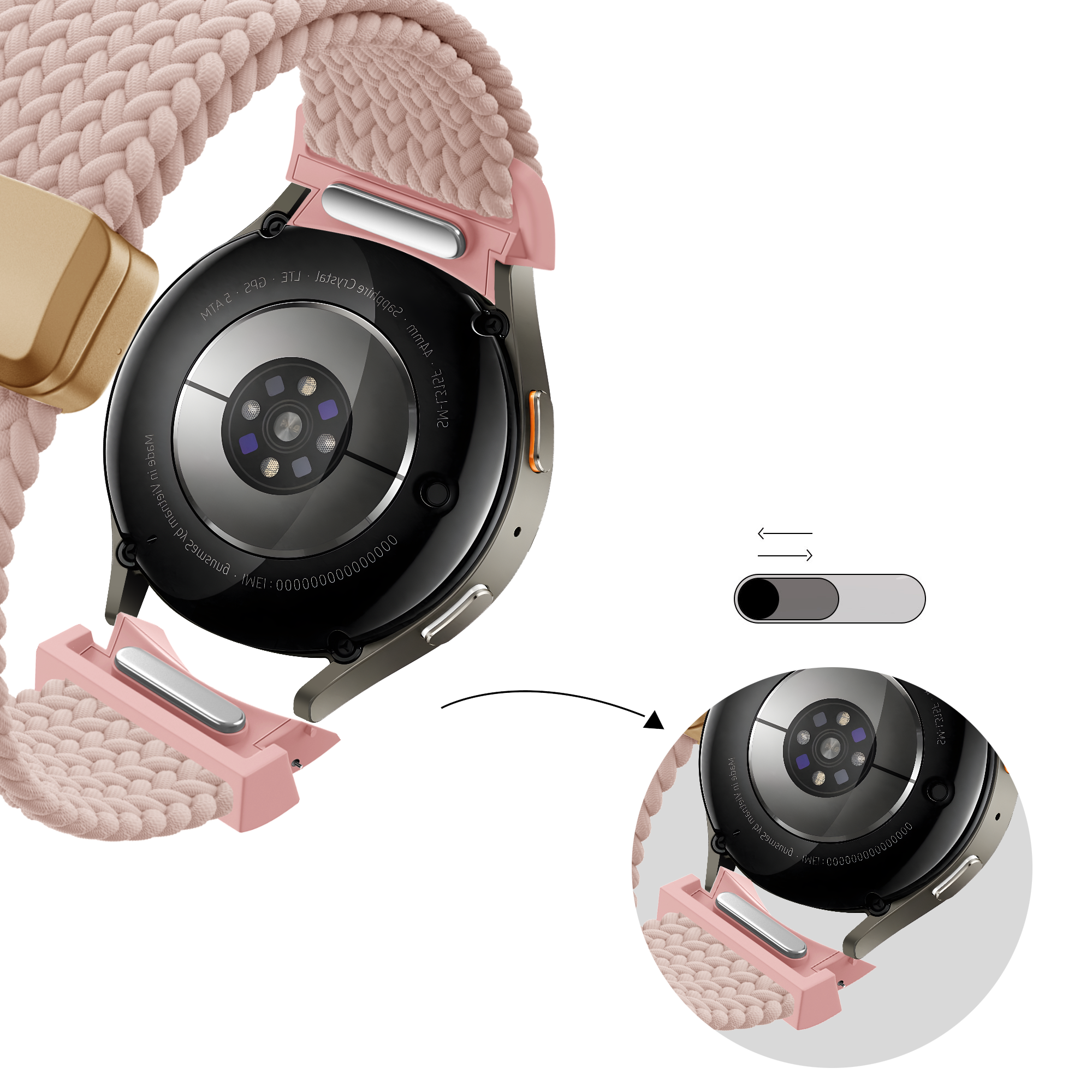 Bandz Samsung Galaxy Watch 6 Classic - 43mm Braided Strap 'Easy Fit' (Pink)