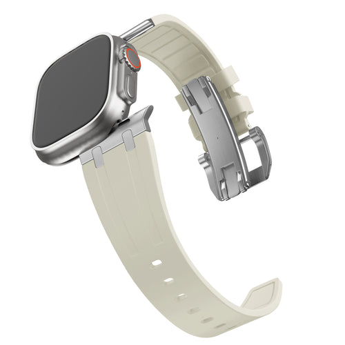 Bandz Apple Watch Silicone Strap 'Luxe Liquid' (Beige With Silver)