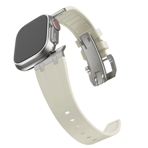 Bandz Apple Watch Silicone Strap 'Luxe Liquid' (Beige With Titanium)