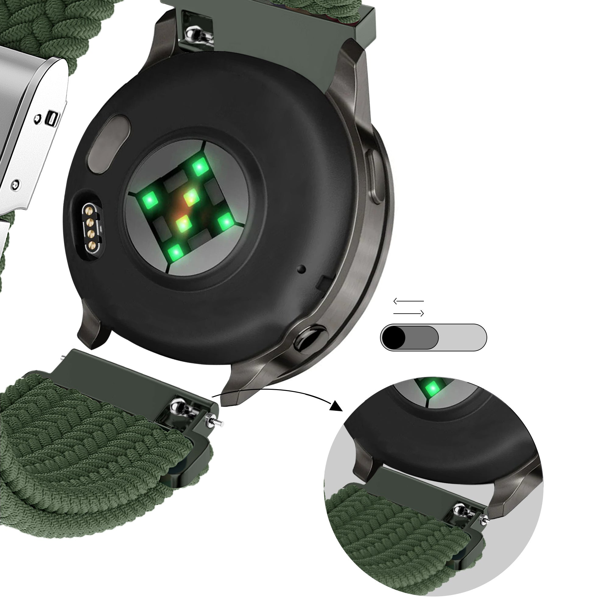 Bandz Garmin Forerunner 170 Woven Nylon Strap (Olive Green)