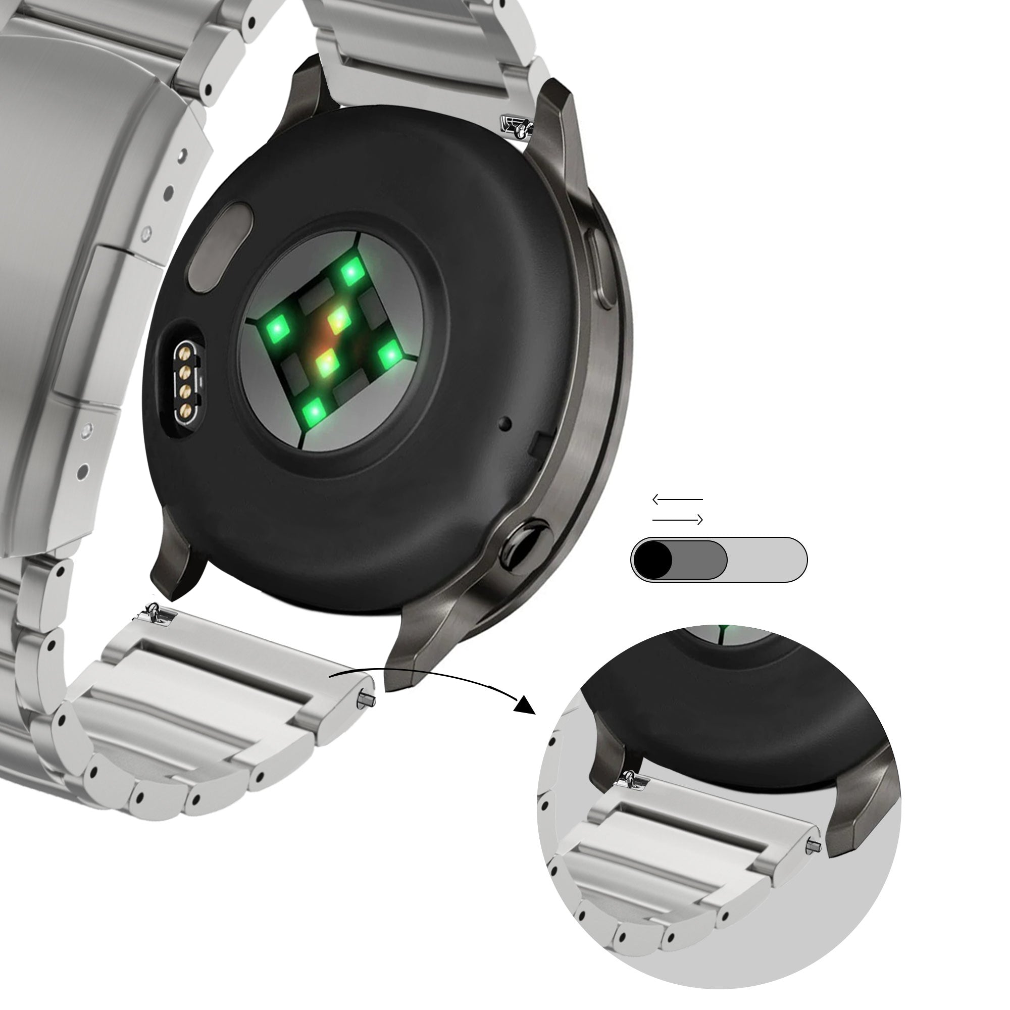 Bandz Garmin Vivomove 3 Titanium Link Strap (Silver)