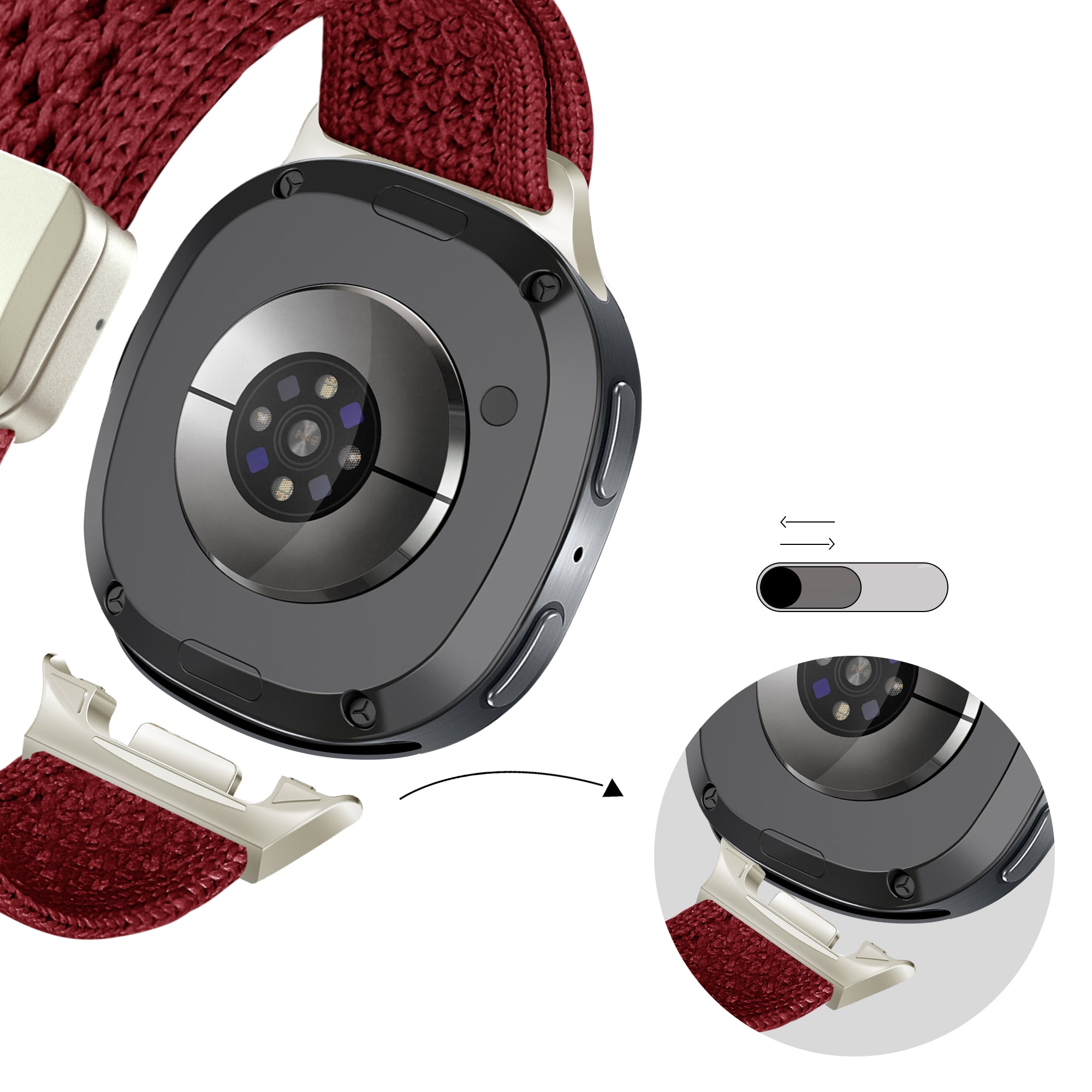 Bandz Samsung Galaxy Watch 8 - 44mm Vintage Nylon Strap (Wine Red)