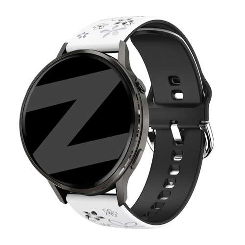 Bandz Garmin Vivoactive 4s Silicone Strap 'Flowers' (White/Black)