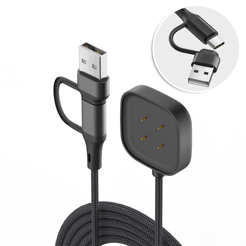 Strap-it USB-A & C 2in1 Braided Fitbit Versa 3 Charger