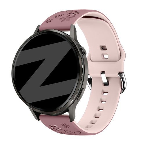 Bandz Garmin Vivomove Luxe Silicone Strap 'Flowers' (Smoke Purple/Light Pink)