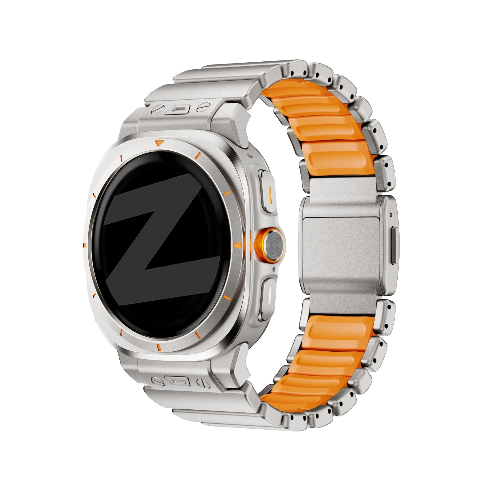 Bandz Samsung Galaxy Watch Ultra Titanium Strap 'Hybrid' (Titanium/Orange)