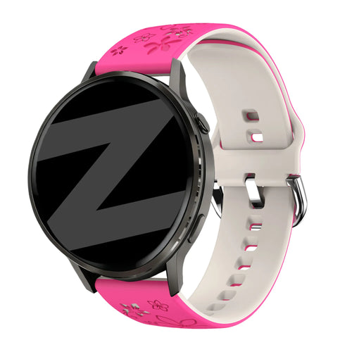 Bandz Garmin Forerunner 70 Silicone Strap 'Flowers' (Bright Pink/Starlight)