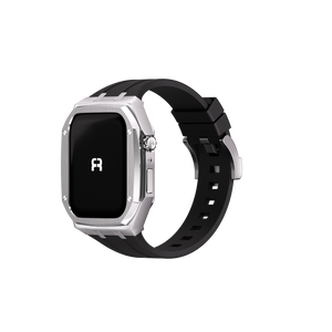 Reqior Apple Watch 45mm Metal Case with Rubber Strap (Silver)