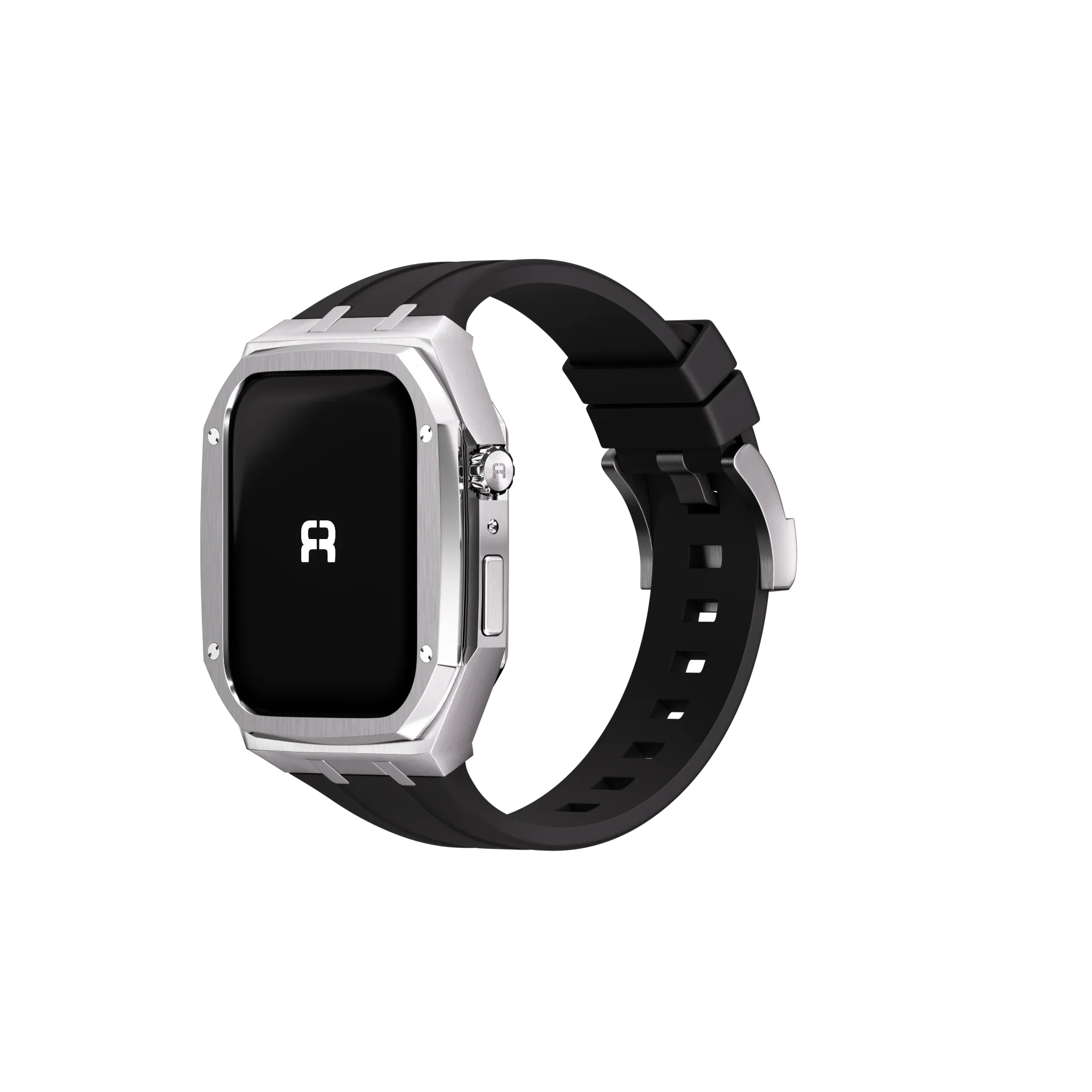 Reqior Apple Watch 45mm Metal Case with Rubber Strap (Silver)