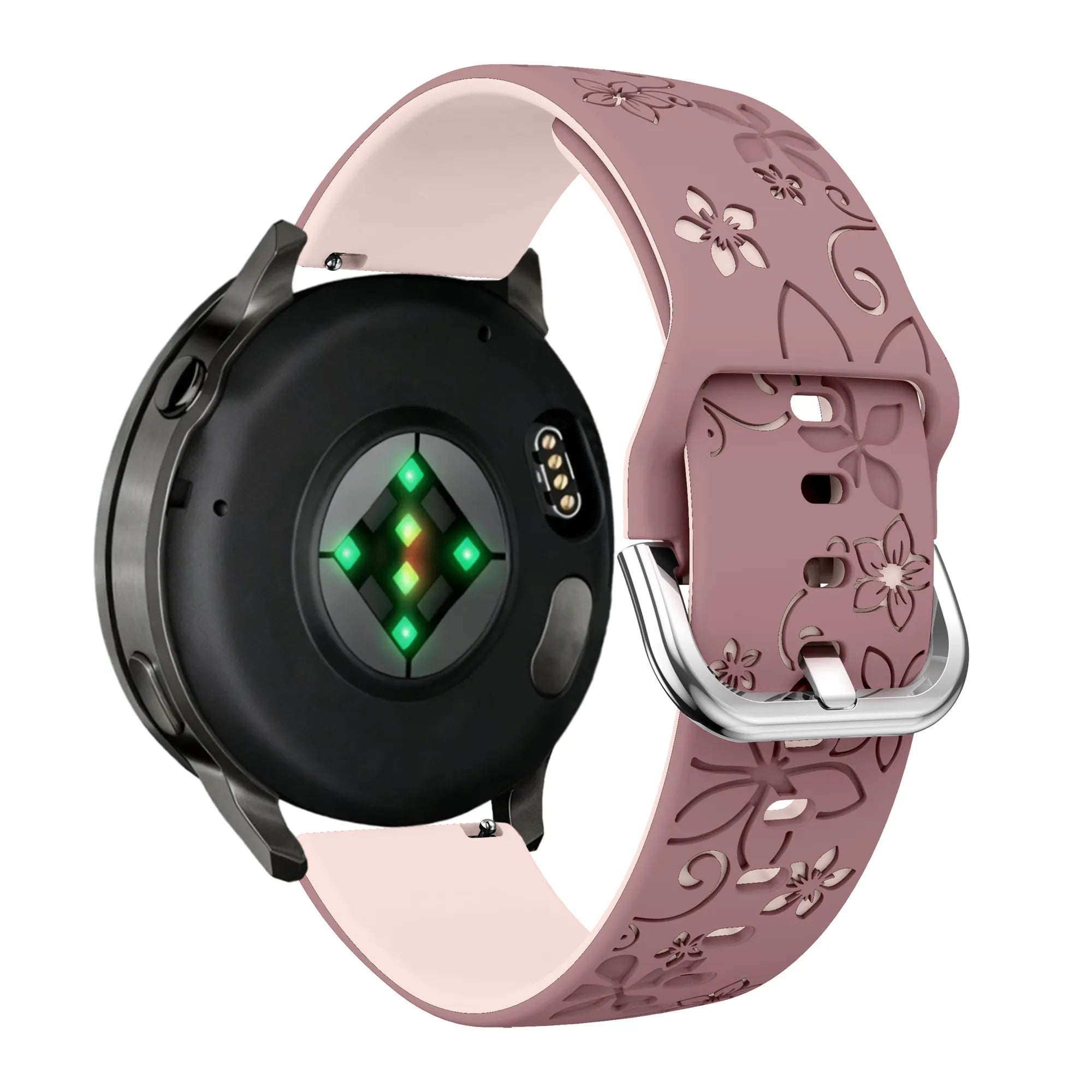 Bandz Garmin Vivomove Luxe Silicone Strap 'Flowers' (Smoke Purple/Light Pink)