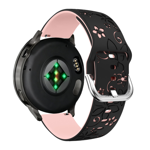 Bandz Garmin Forerunner 265s Silicone Strap 'Flowers' (Black/Light Pink)