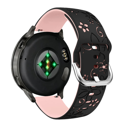 Bandz Garmin Forerunner 55 Silicone Strap 'Flowers' (Black/Light Pink)