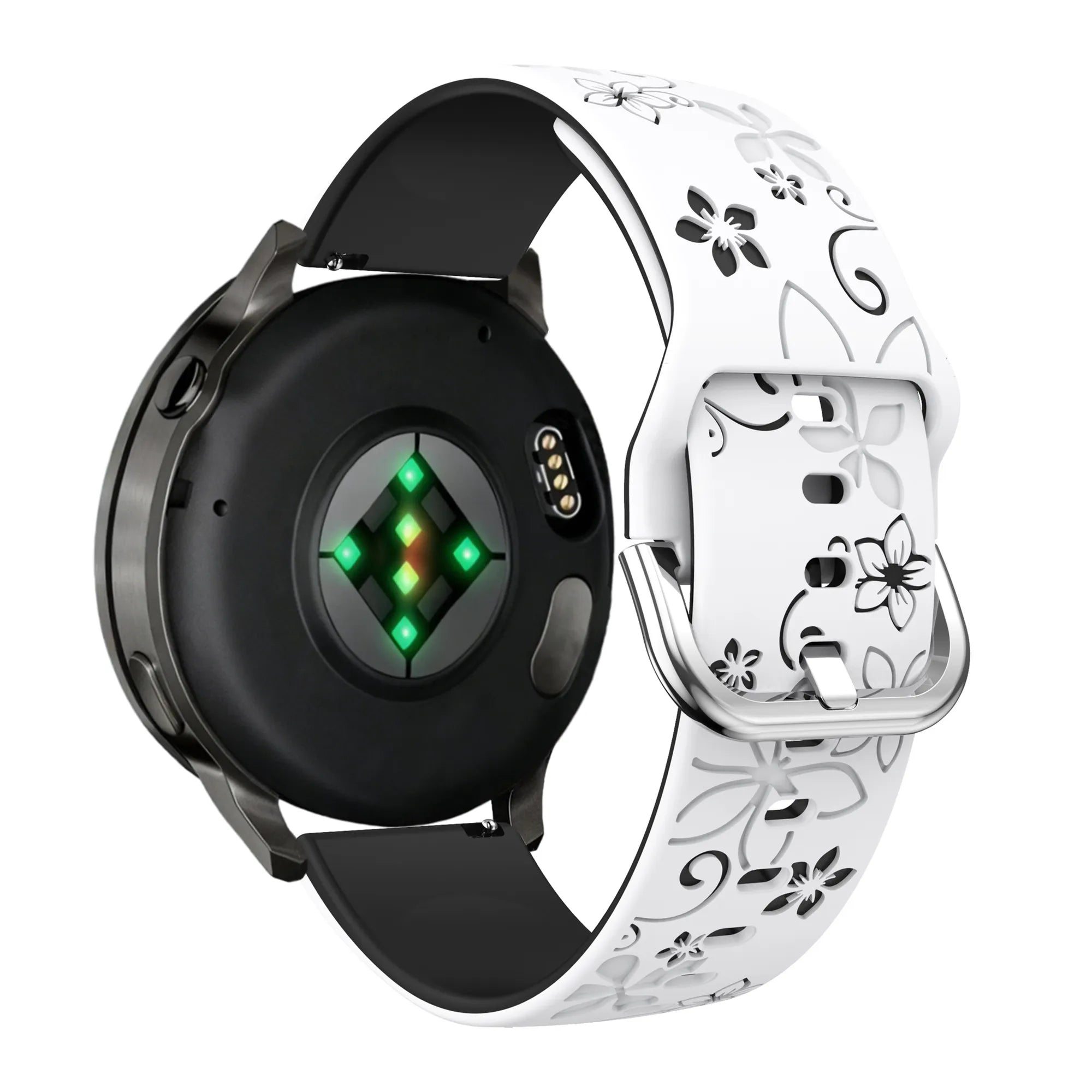 Bandz Garmin Venu 4 - 41mm Silicone Strap 'Flowers' (White/Black)