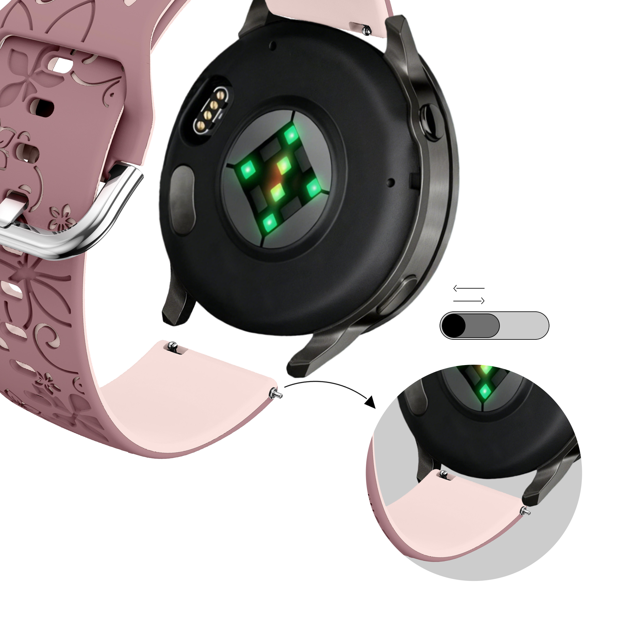 Bandz Garmin Forerunner 255s Silicone Strap 'Flowers' (Smoke Purple/Light Pink)