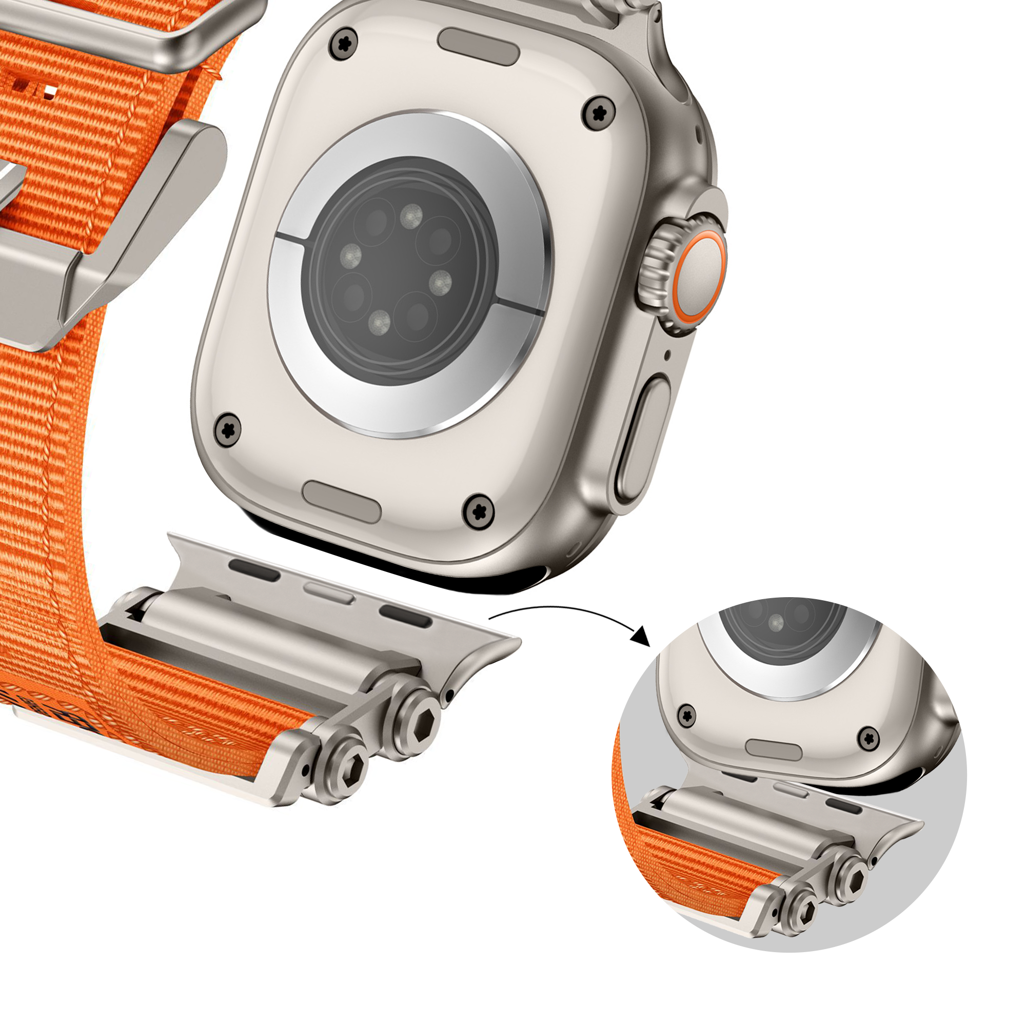 Bandz Apple Watch Ultra Nylon Strap 'Explorer' (Orange/Titanium)