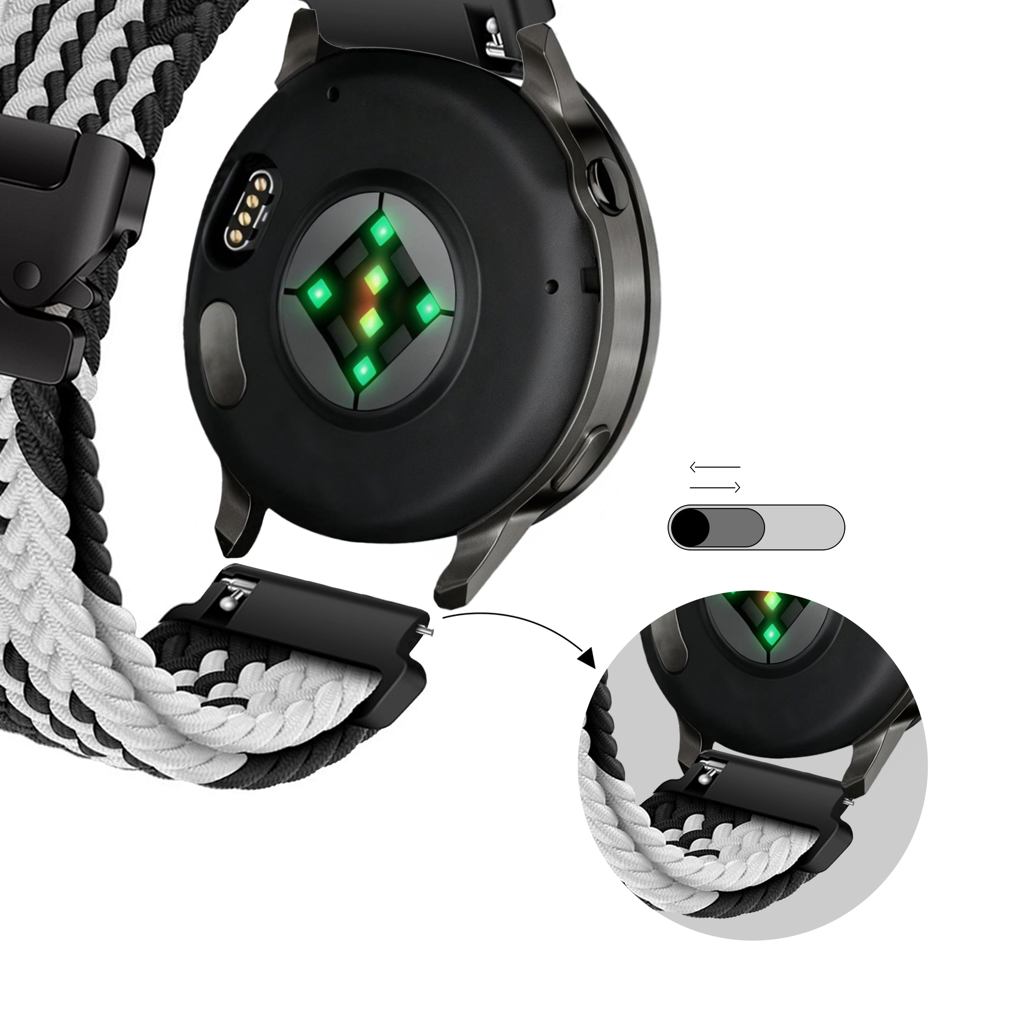 Bandz Garmin Venu SQ Braided Strap 'Parachute' (Black/White)