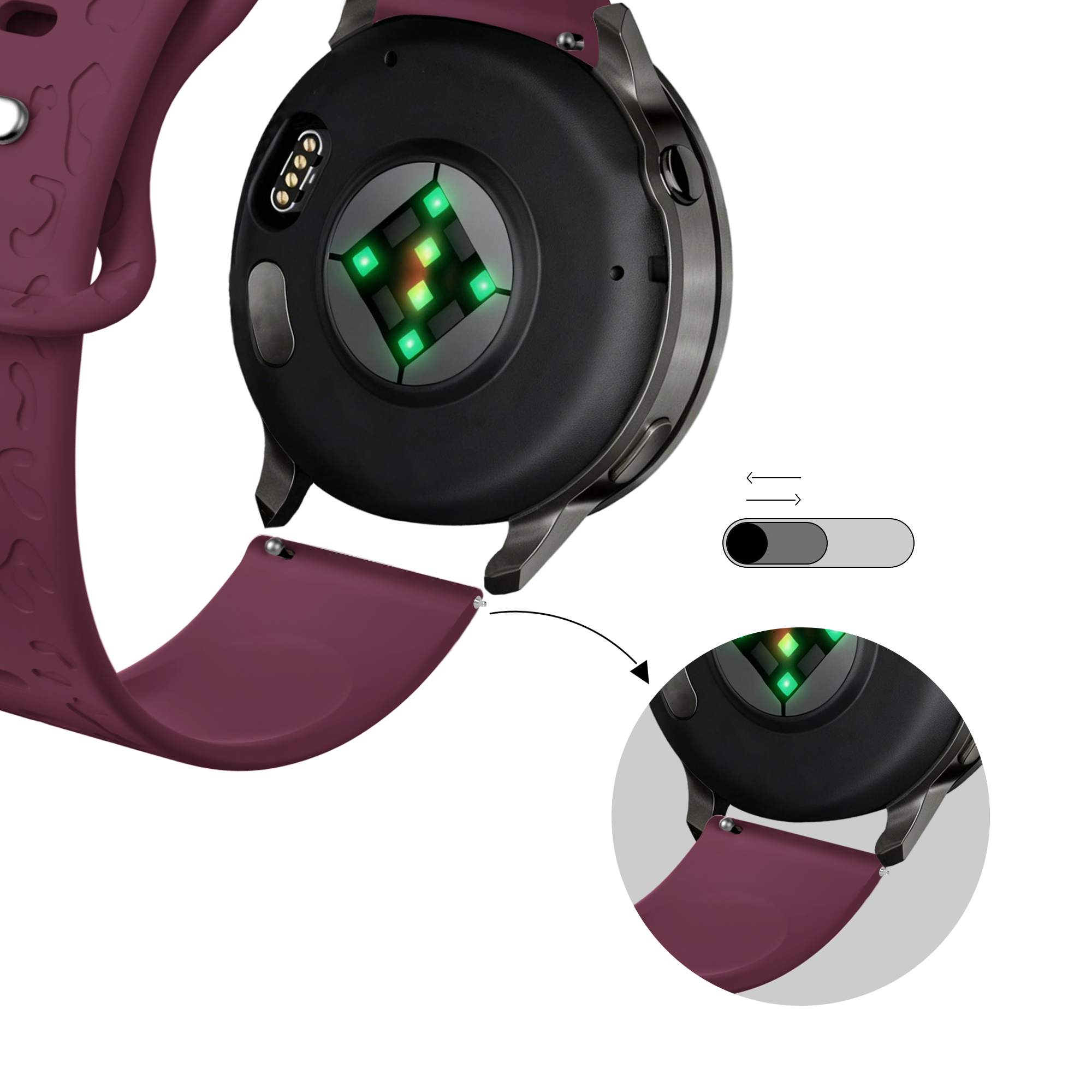 Bandz Garmin Forerunner 570 - 42mm Silicone Strap 'Leopard' (Wine Red)