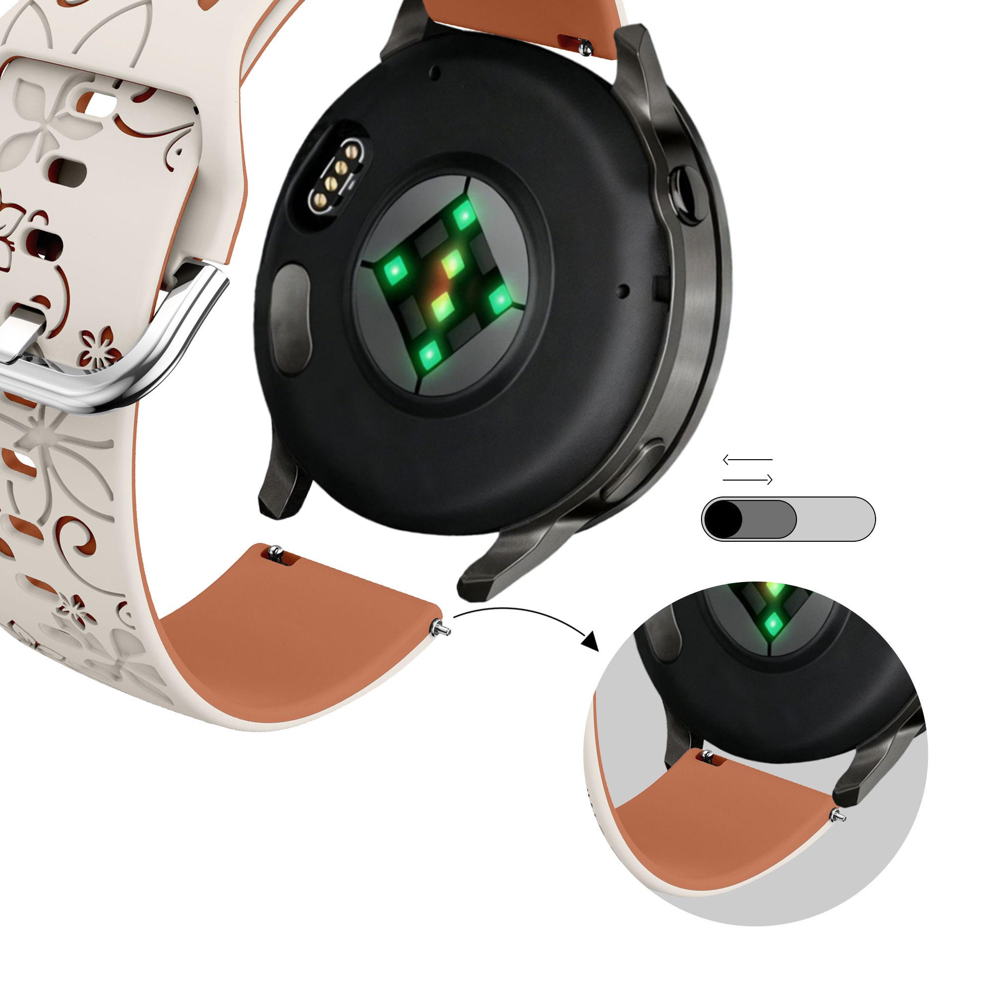 Bandz Garmin Approach S42 Silicone Strap 'Flowers' (Starlight/Brown)