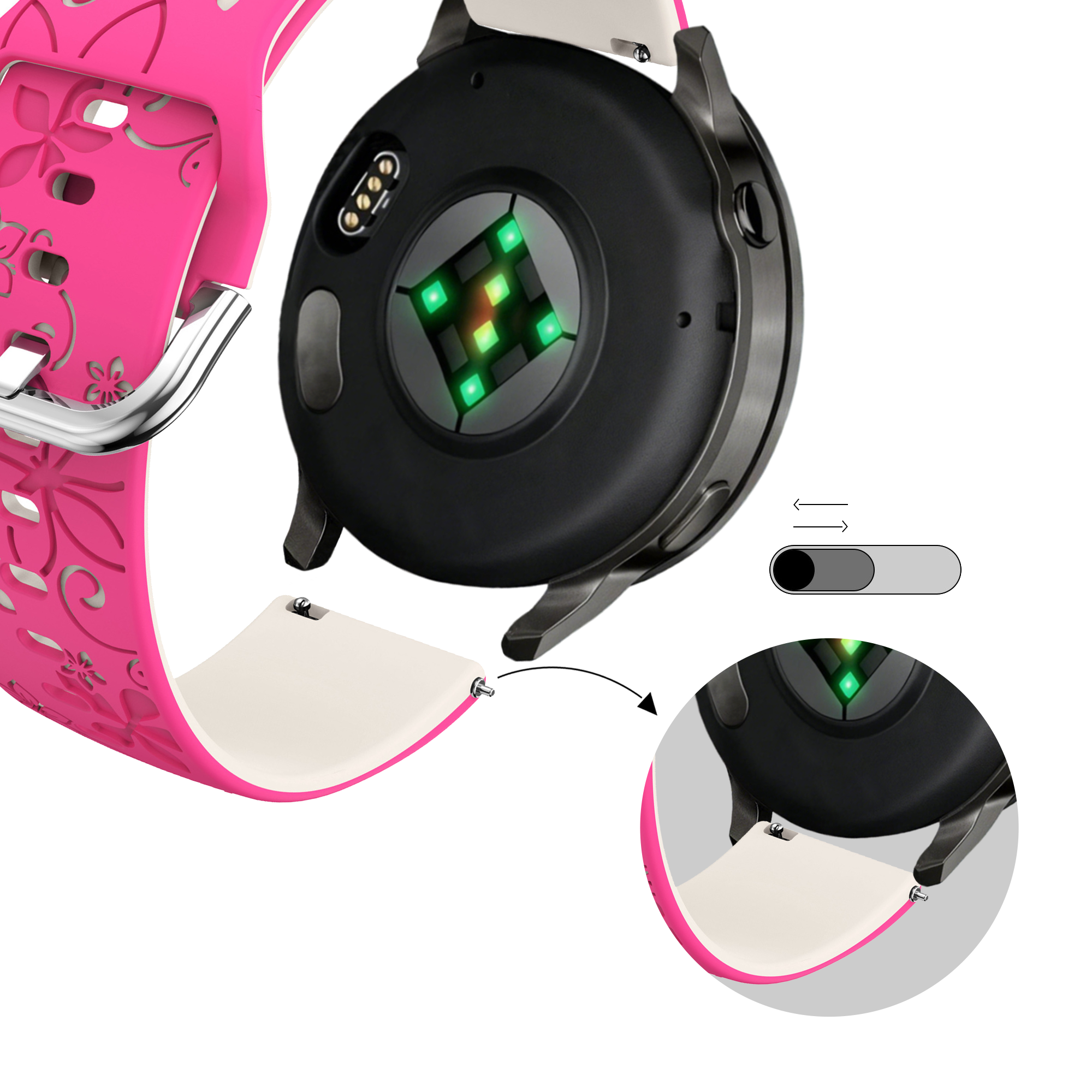 Bandz Garmin Vivoactive 6 Silicone Strap 'Flowers' (Bright Pink/Starlight)