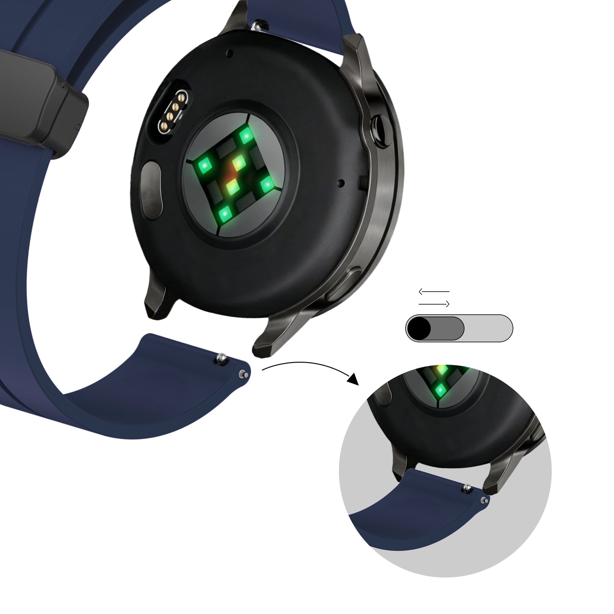 Bandz Garmin Approach S44 Silicone Strap with D-Buckle (Dark Blue)