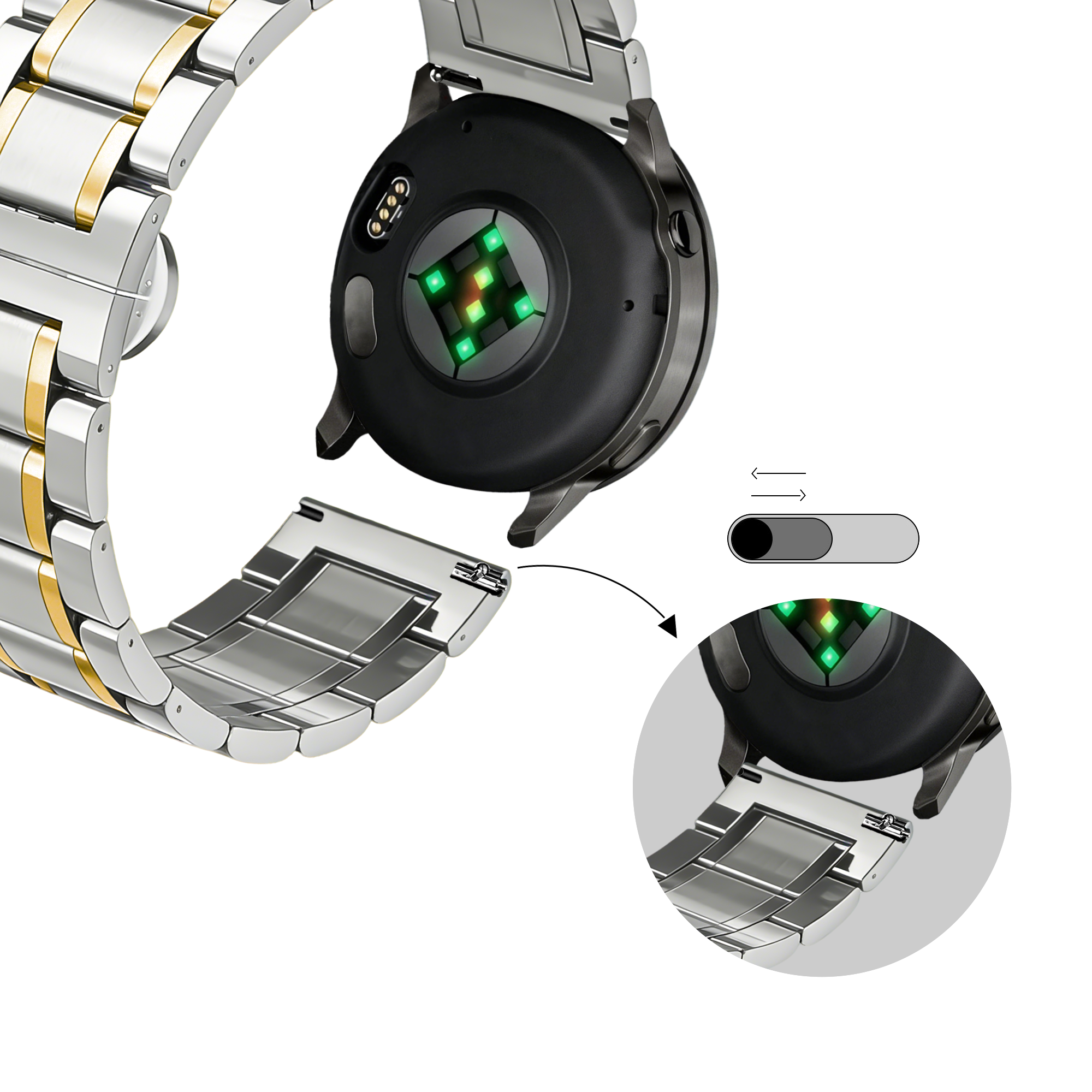 Bandz Garmin Bounce 2 Steel Link Strap 'Deluxe' (Silver/Gold)