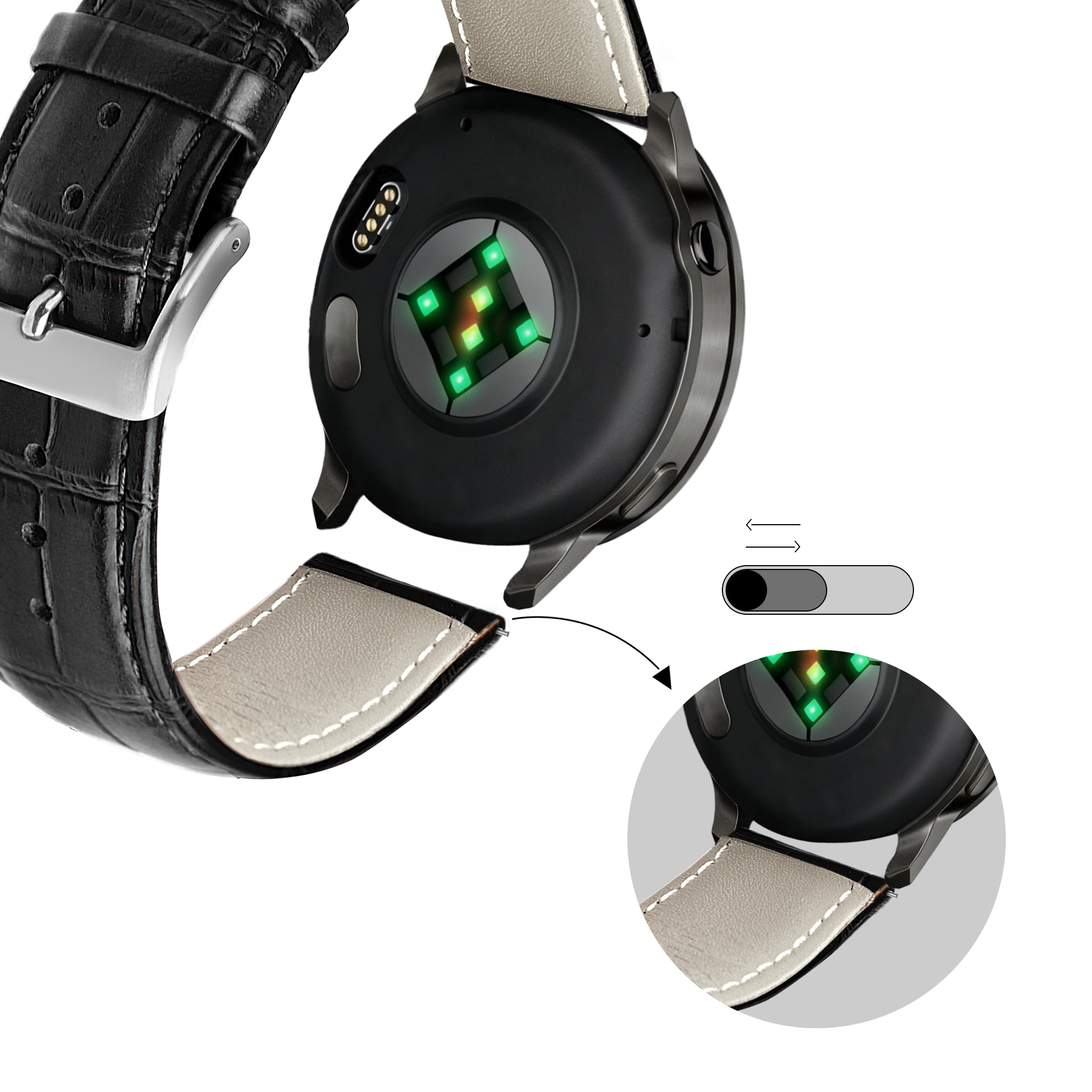 Bandz Garmin Venu 4 - 45mm Leather Strap Crocodile Grain (Black)