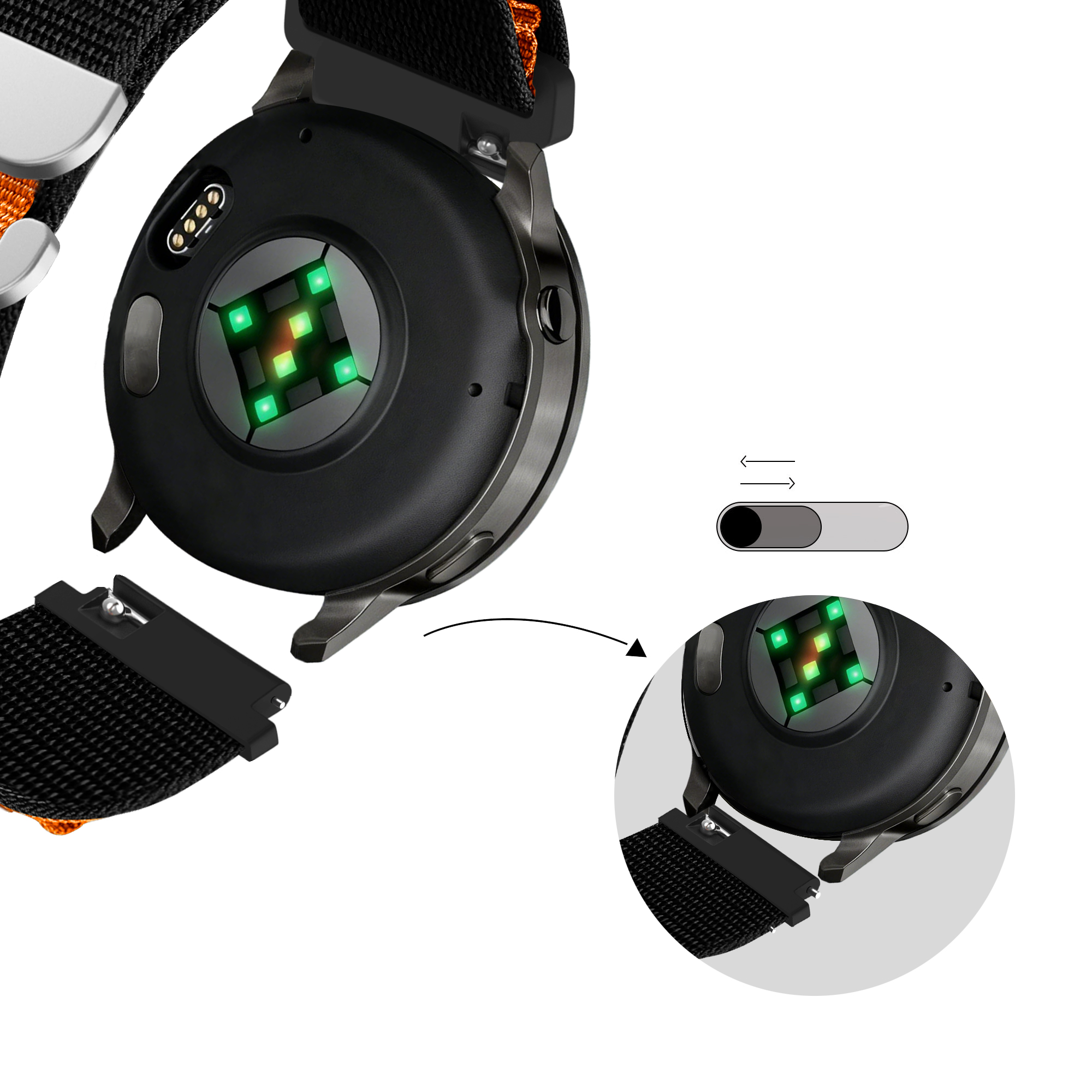 Bandz Garmin Forerunner 265 Alpine Nylon Strap (Black/Orange)