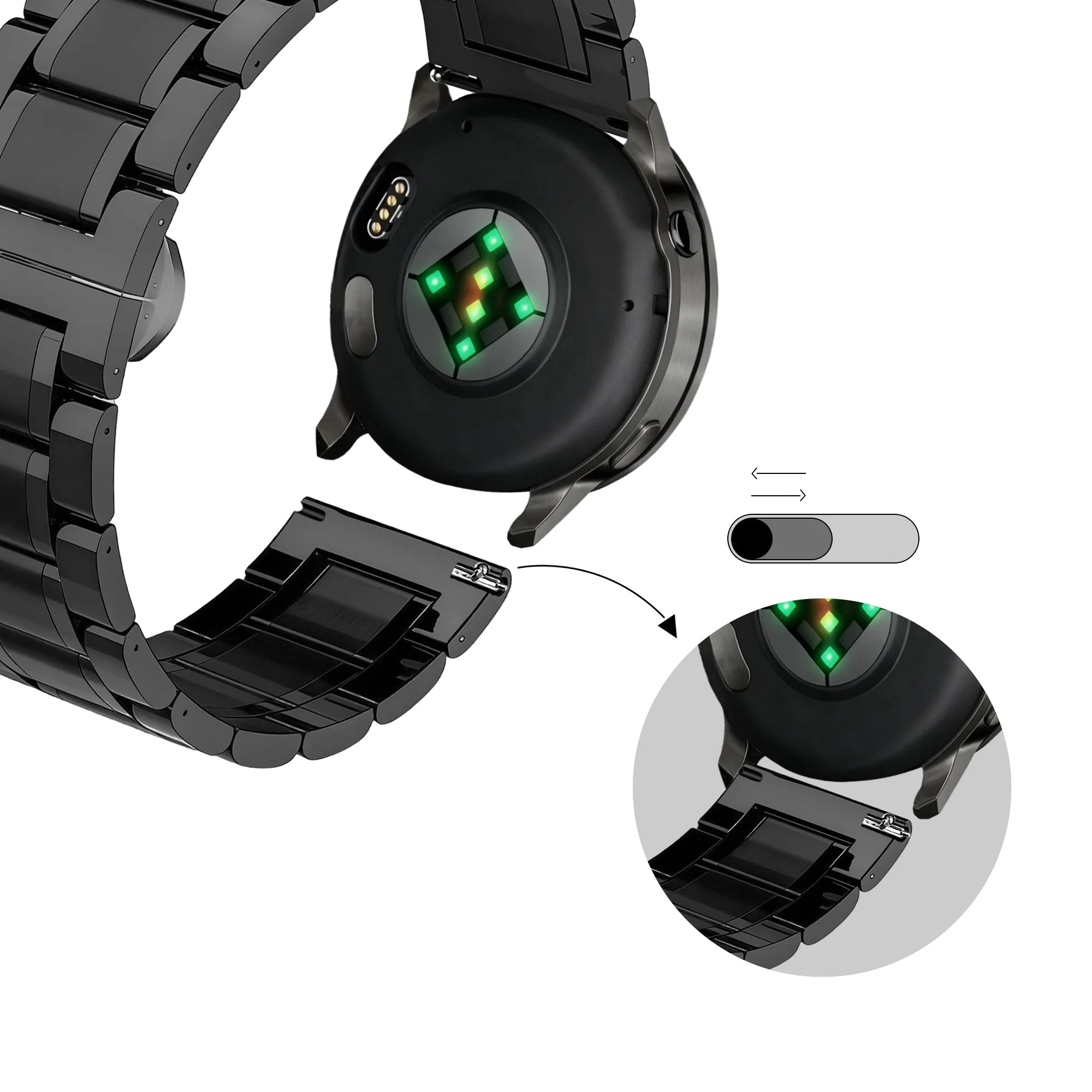 Bandz Garmin Forerunner 70 Steel Link Strap 'Deluxe' (Black)