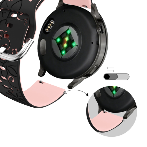 Bandz Garmin Forerunner 265s Silicone Strap 'Flowers' (Black/Light Pink)