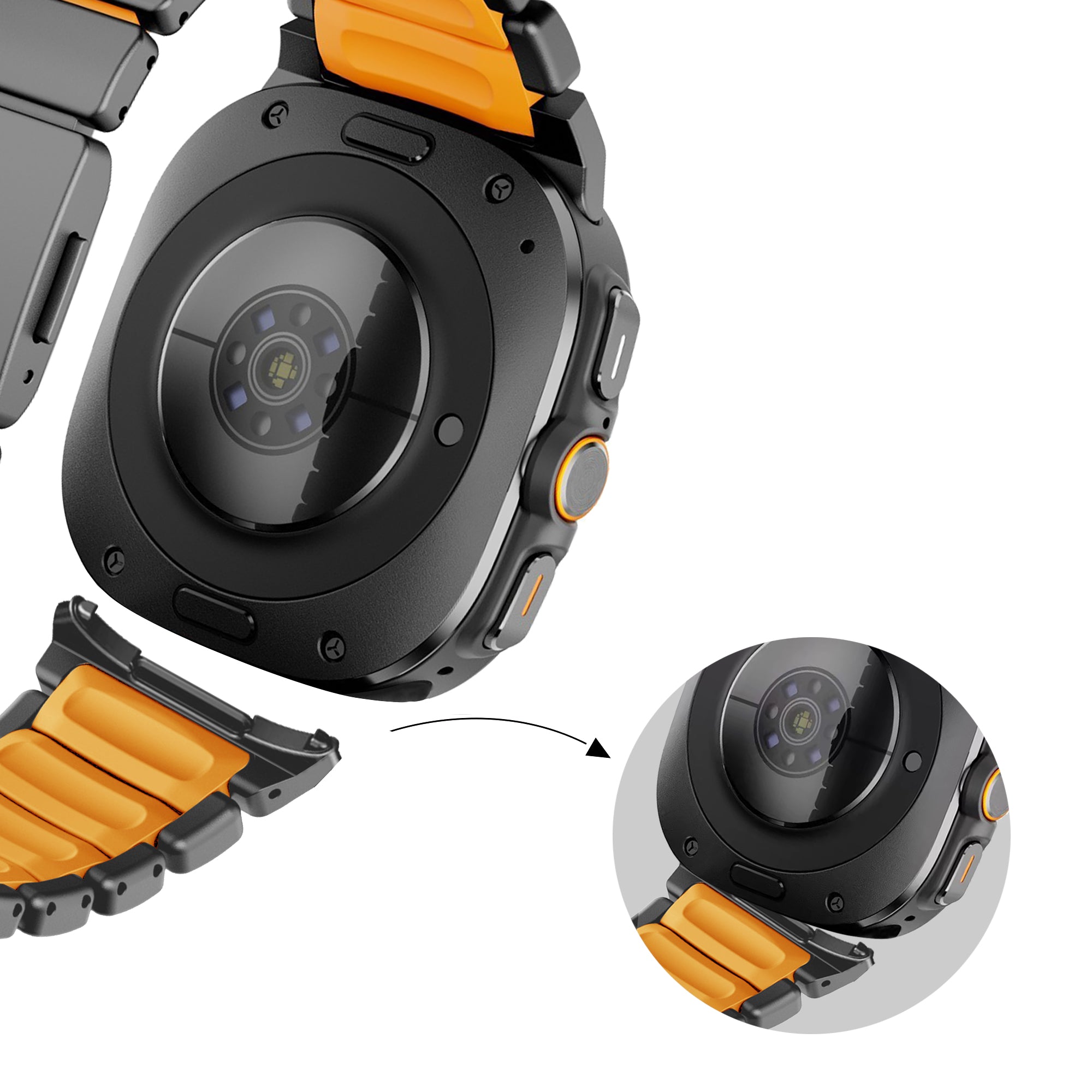 Bandz Samsung Galaxy Watch Ultra Titanium Strap 'Hybrid' (Black/Orange)