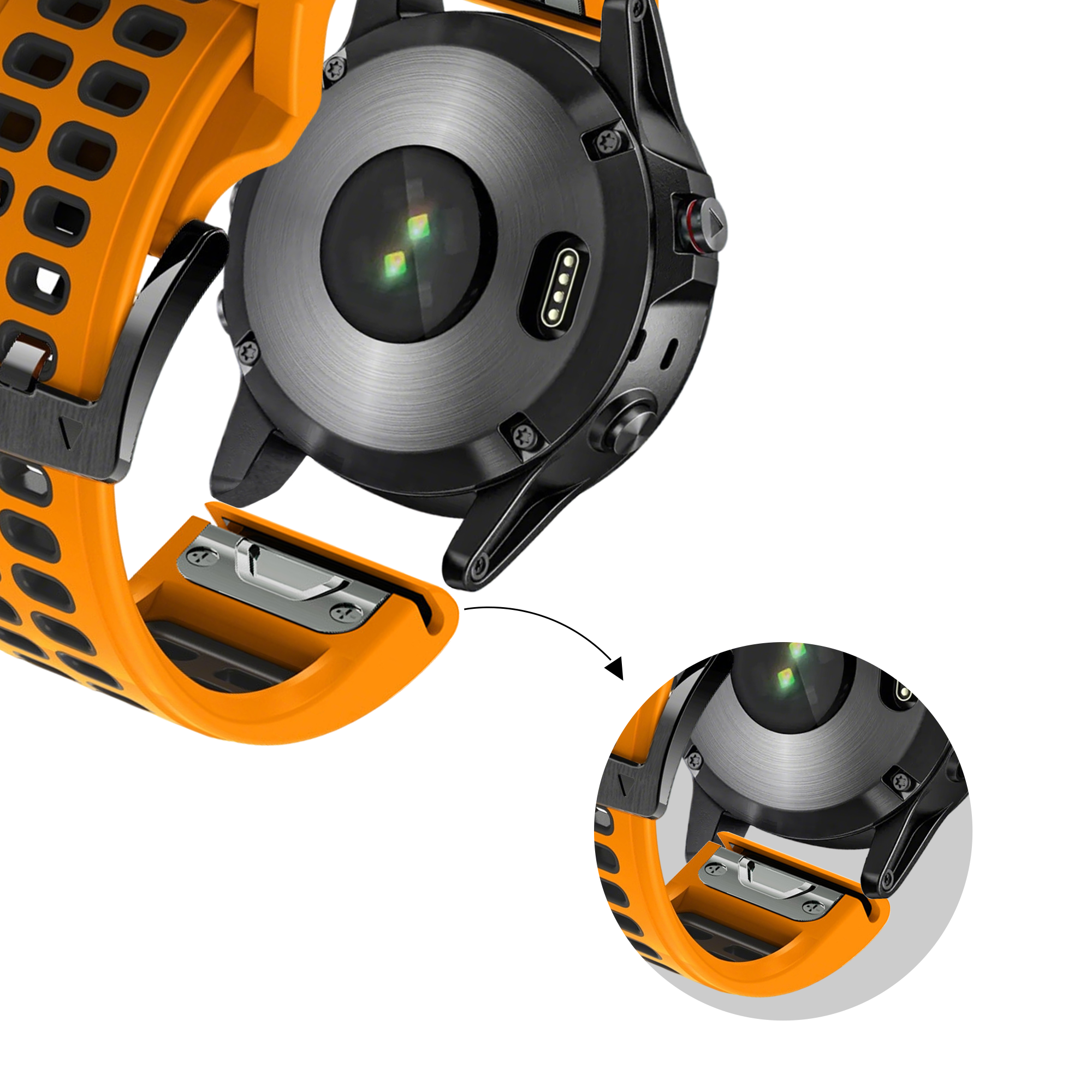 Bandz Garmin Fenix 8 - 47mm Buckled Sport Strap (Orange/Black)