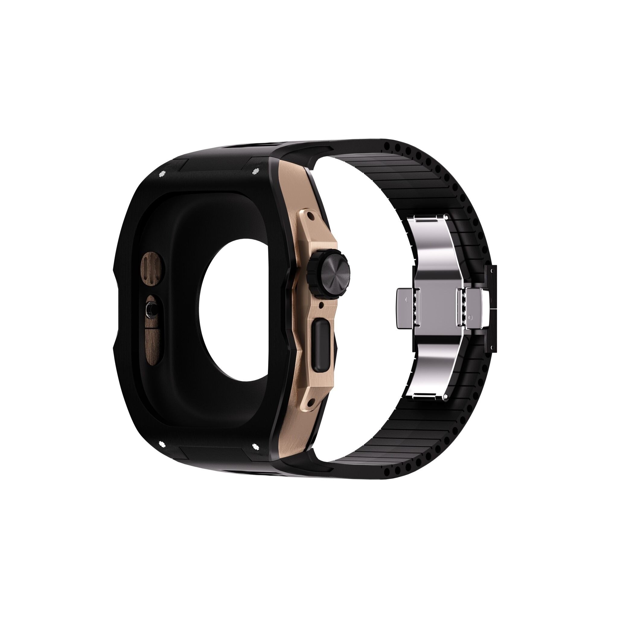 Reqior Apple Watch Ultra Case with Rubber Strap (Black/Rose Gold)