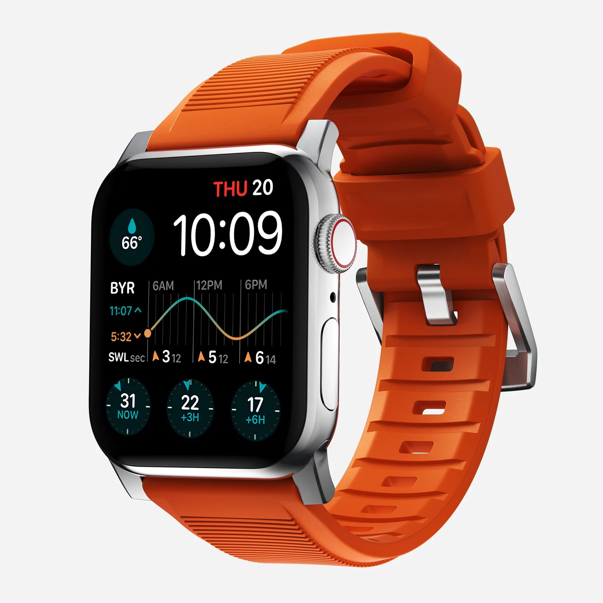 Nomad Rugged Apple Watch Silicone Strap (Silver/Ultra Orange)