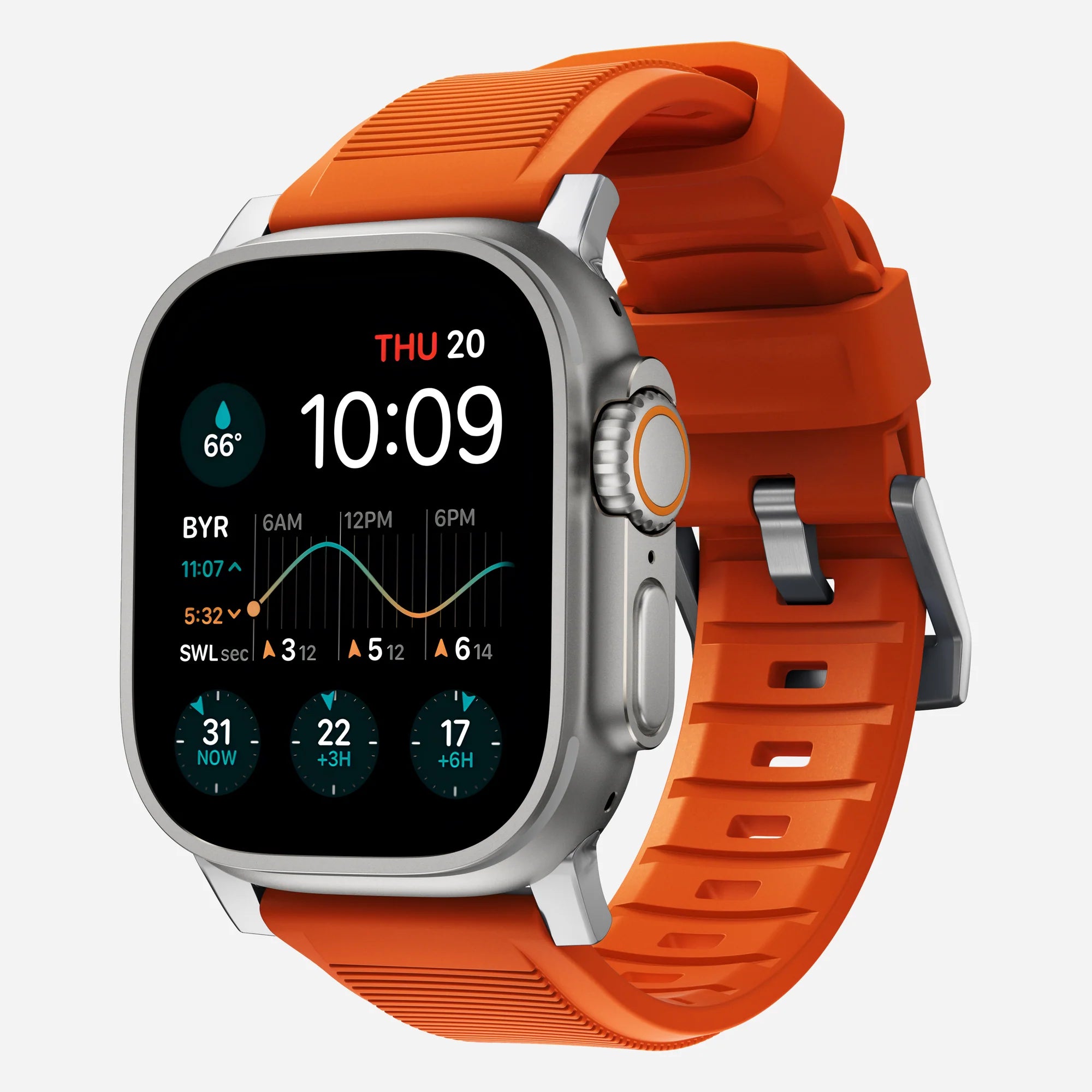 Nomad Rugged Apple Watch Silicone Strap (Silver/Ultra Orange)