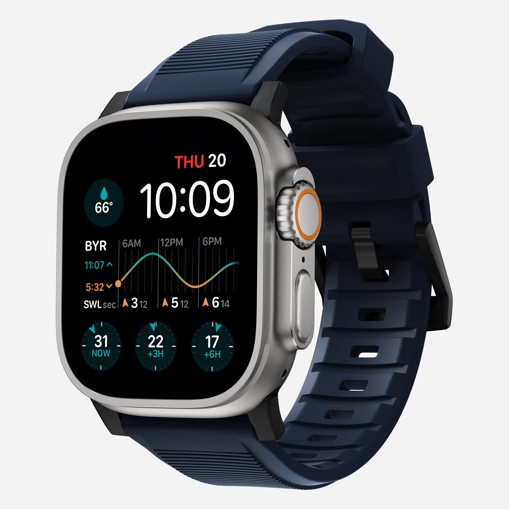 Nomad Rugged Apple Watch Silicone Strap (Black/Atlantic Blue)