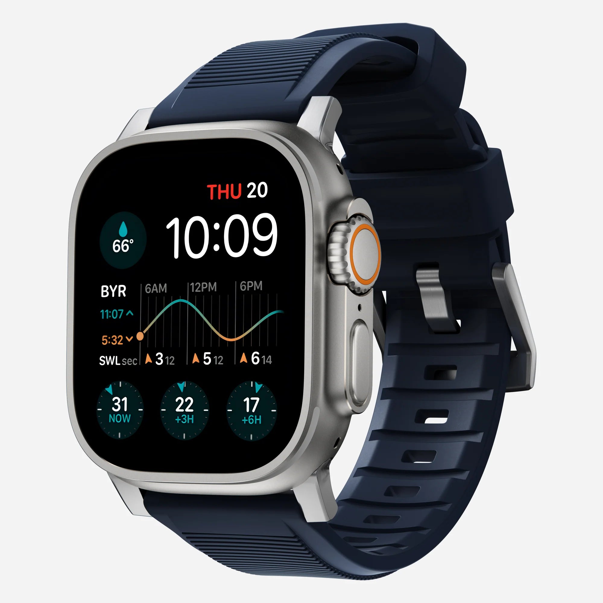 Nomad Rugged Apple Watch Silicone Strap Silver/Atlantic Blue)