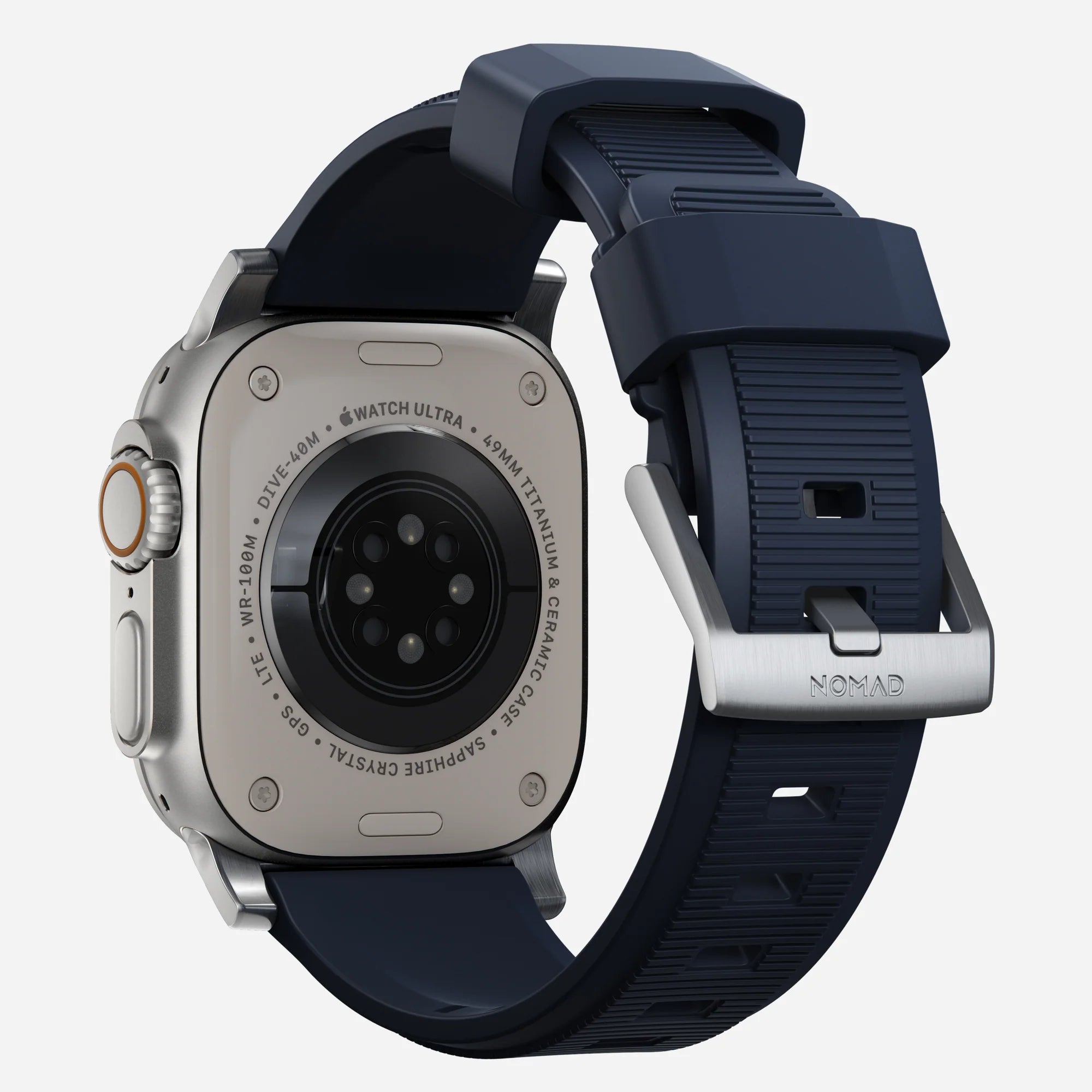 Nomad Rugged Apple Watch Silicone Strap Silver/Atlantic Blue)