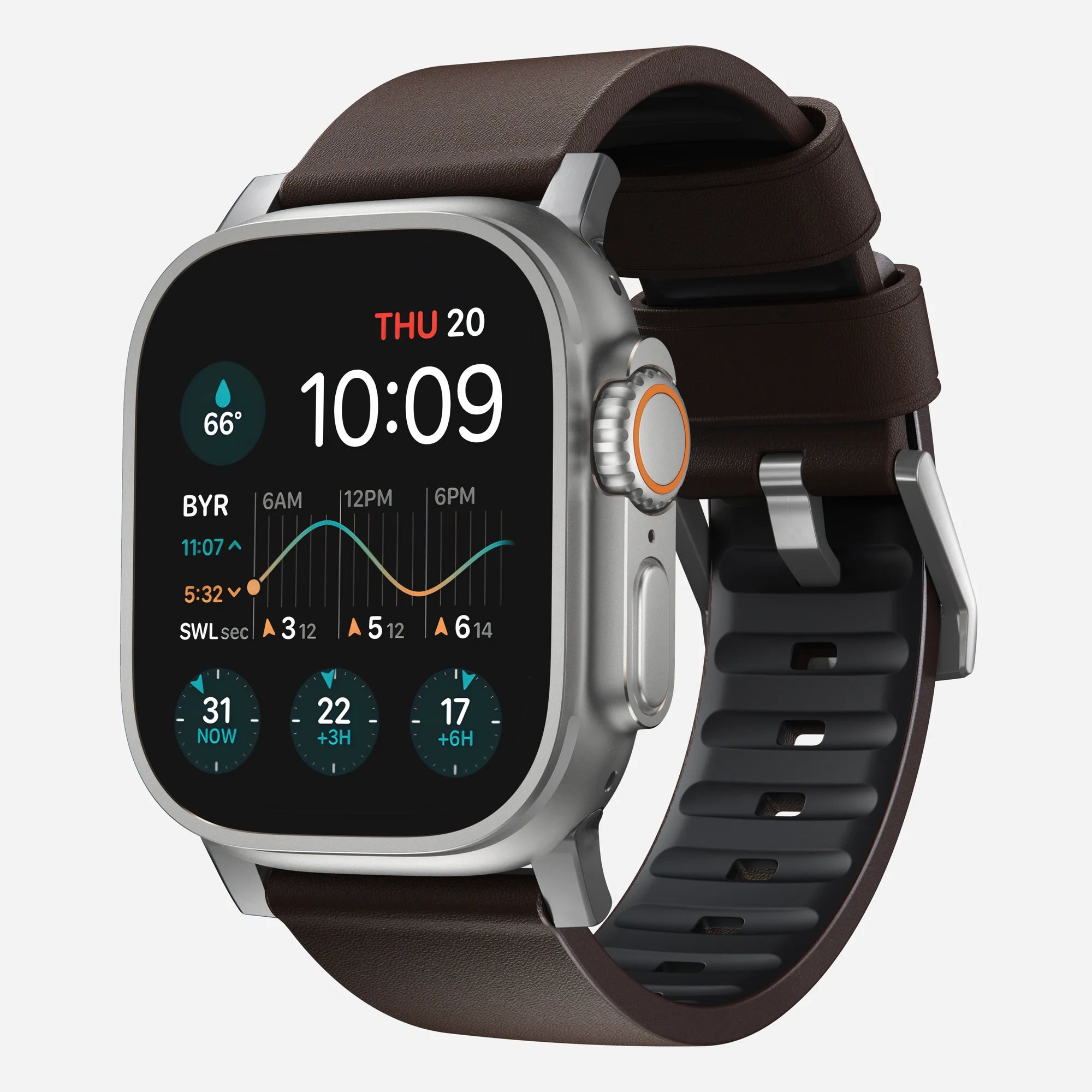 Nomad Active Pro Apple Watch Hybrid Strap (Brown/Silver)