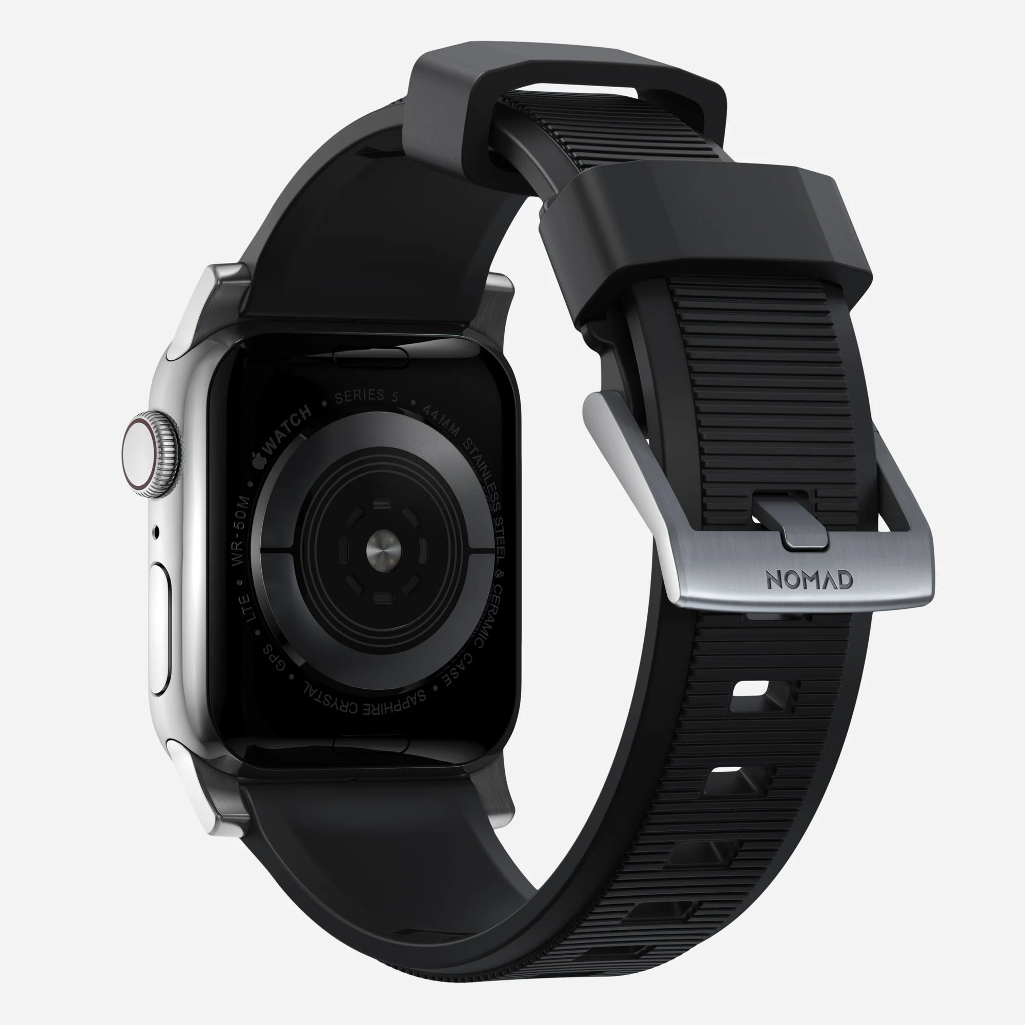 Nomad Rugged Apple Watch Silicone Strap (Black/Silver)