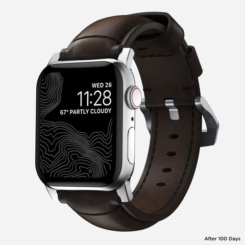 Nomad Traditional Apple Watch Leather Strap (Brown/Silver)