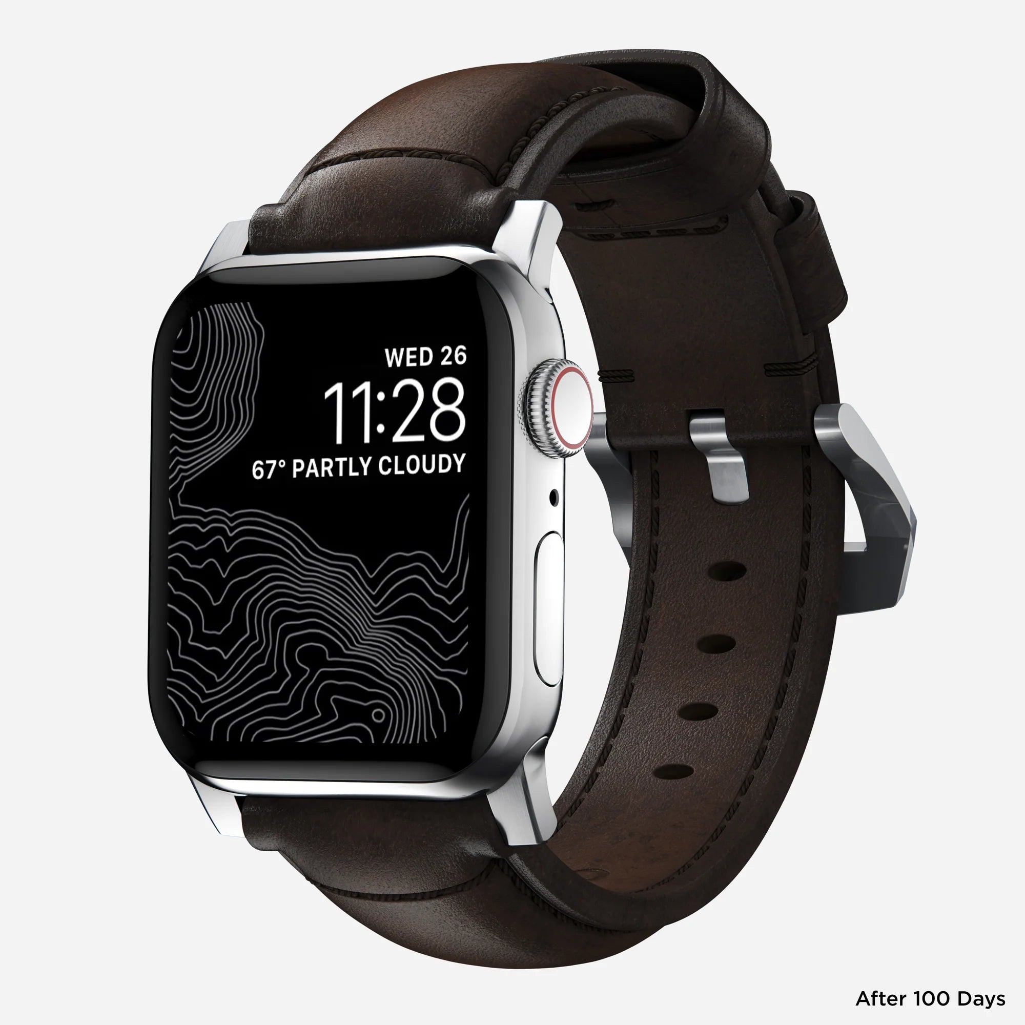 Nomad Traditional Apple Watch Leather Strap (Brown/Silver)