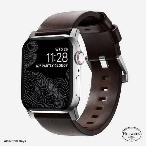 Nomad Modern Apple Watch Leather Strap (Brown/Silver)