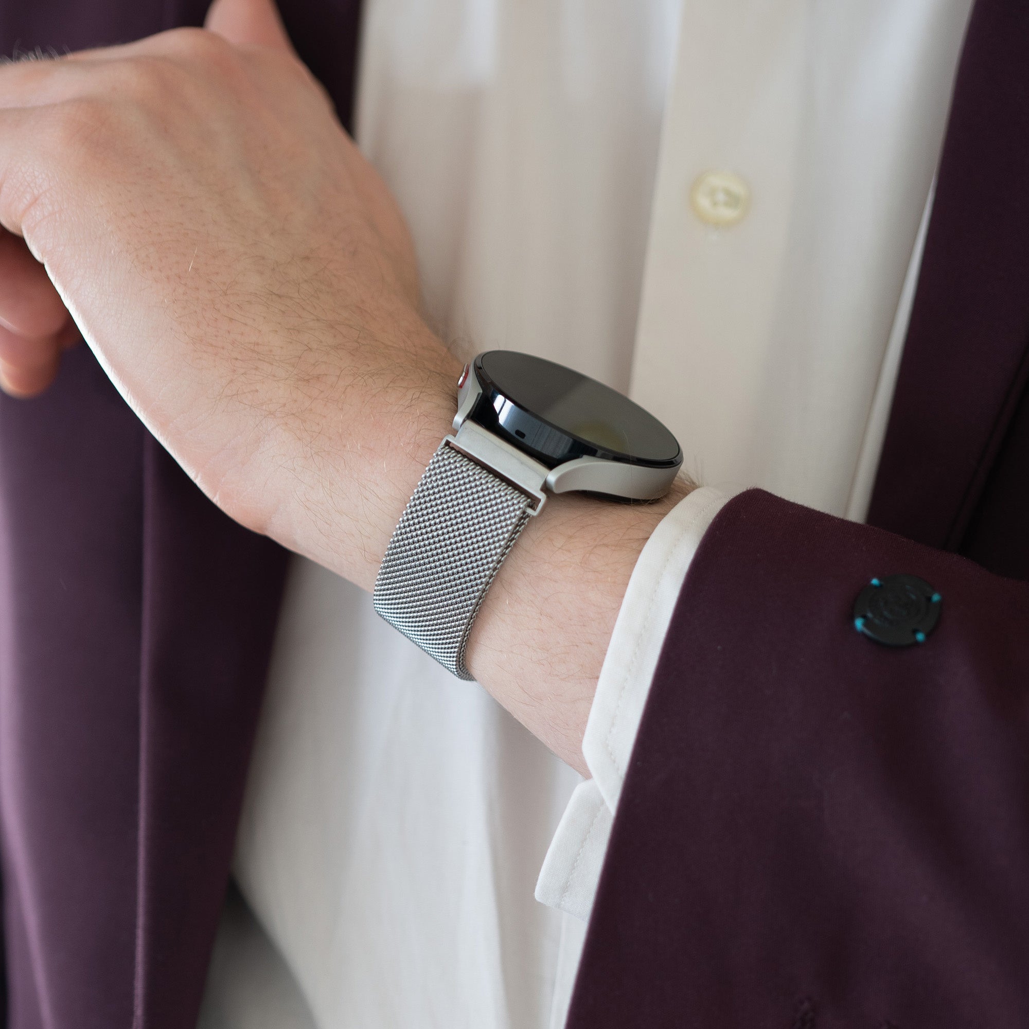 Bandz Coros Pace 2 Milanese Loop Strap (Silver)