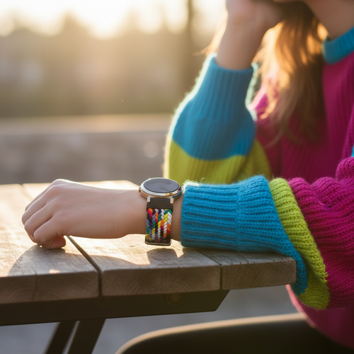 Bandz Pebble Round 2 - 14mm Woven Nylon Strap (Rainbow)