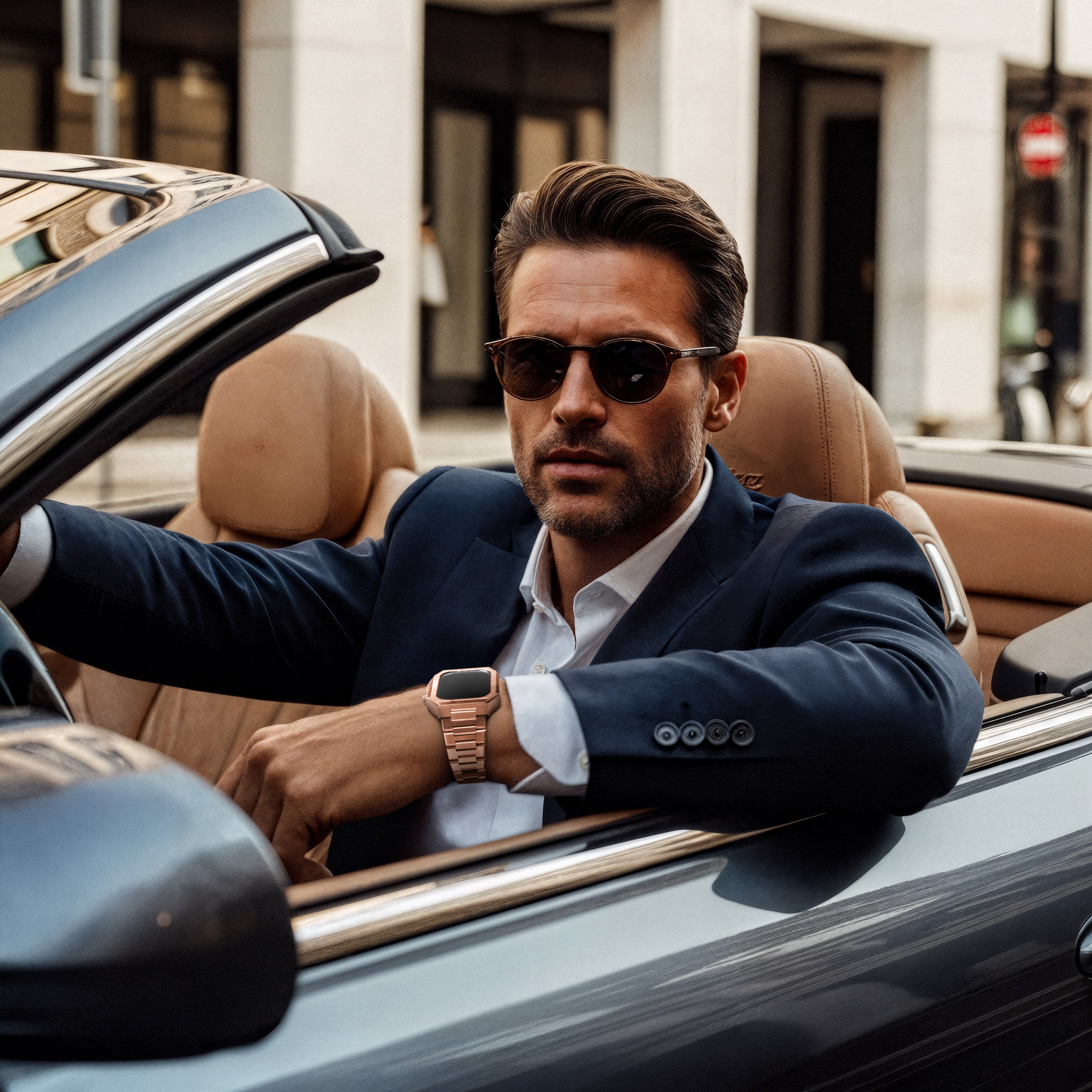 Reqior Apple Watch 45mm Case with Steel Strap 'Nautilus' (Rose Gold)