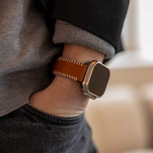 Apple Watch Stitched Leather Strap (Brown)